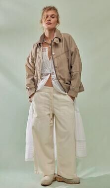 We The Free | Easy Peasy Pull-On Jeans in Irie Off White Drawstring Baggy Pant M